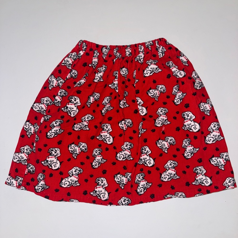 Corduroy‎ Puppy Print Skirt Girls Kids Red Dog Pattern Elastic Waist Mini